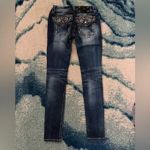 Miss Me Dark Blue Skinny Jeans with Embellished Pockets